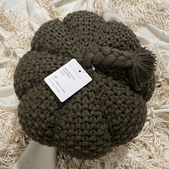 Pottery Barn Seedstitch Pumpkin Pillow Loden - Picture 6 of 7